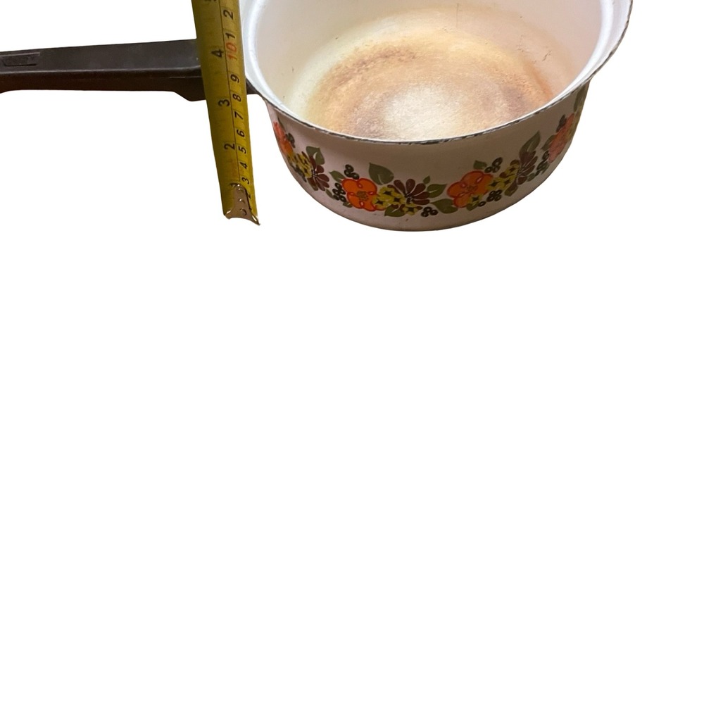 Vintage Austria Email Enamel Saucepan Retro Floral White Pot 70's antique hippie - Picture 5 of 5